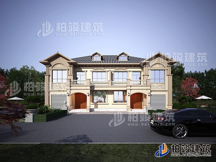 農(nóng)村二層別墅設(shè)計圖，帶外觀效果圖，帶車庫兄弟自建推薦BJ2509-簡歐風(fēng)格