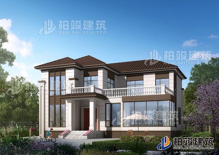 農(nóng)村25萬(wàn)別墅款式二層自建房設(shè)計(jì)圖，外觀簡(jiǎn)約大氣BZ2513-簡(jiǎn)歐風(fēng)格