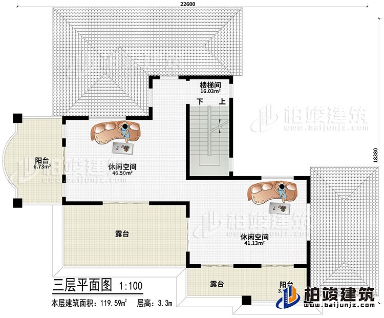 頂層：2休閑空間、2露臺、2陽臺、樓梯間