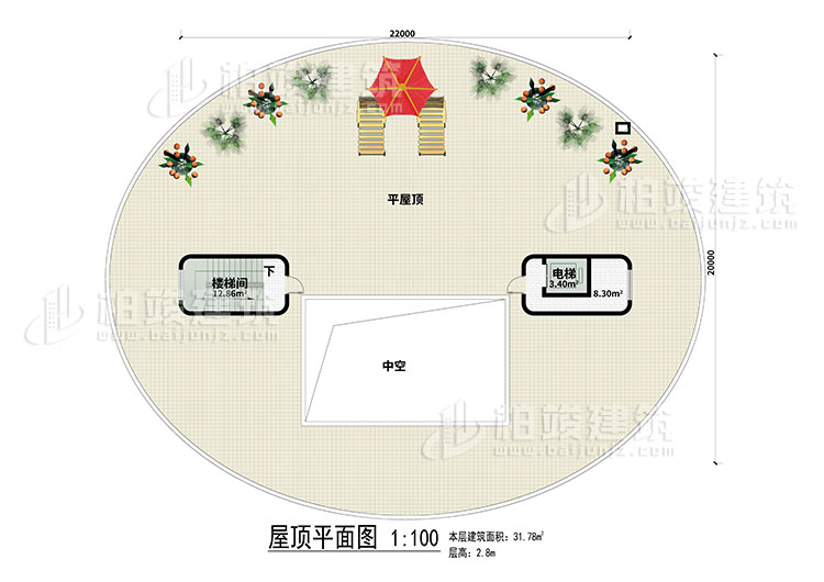 屋頂：平屋頂、樓梯間、電梯、中空