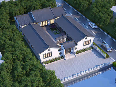 農(nóng)村一層四合院設(shè)計(jì)圖和效果圖BZ167-新中式風(fēng)格